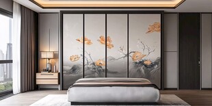 中式雅致卧室 花鸟背景墙