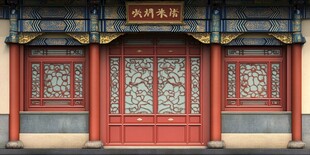 中式传统精美朱漆大门