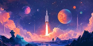 梦幻宇宙中的火箭发射场景