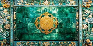 中式古典绿色鎏金装饰图案