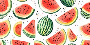 水彩西瓜图案无缝背景图