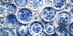蓝白青花瓷盘精美陈列