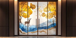 秋日鹿景艺术玻璃门