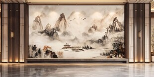 中式山水壁画装饰大厅
