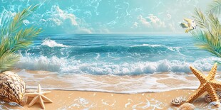 梦幻海滨风光贝壳海星相伴