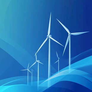 蓝色背景下的风力发电机组