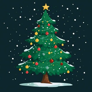 装饰精美的圣诞雪夜圣诞树