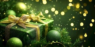 绿色圣诞礼盒与节日装饰
