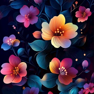 梦幻绚丽花卉背景图案