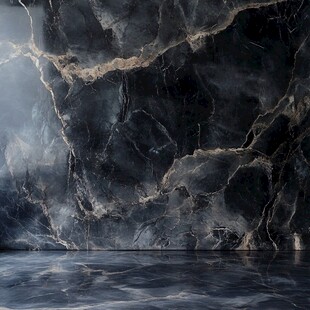 深邃黑大理石墙面与地面