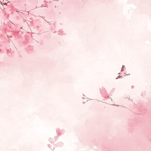 粉色烂漫樱花飞鸟背景图