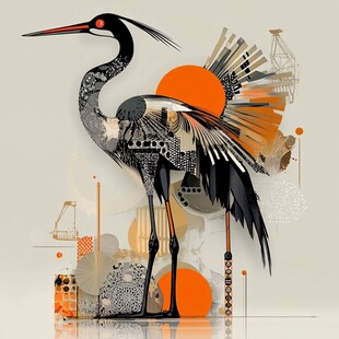 抽象风格丹顶鹤艺术插画