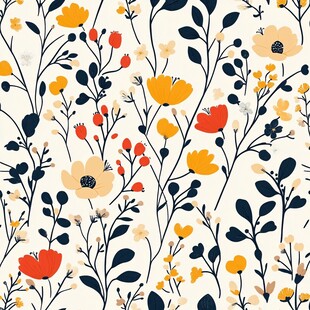 清新花卉无缝图案背景