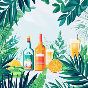热带风情下的清凉饮品
