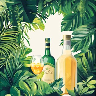 热带绿植中的美酒佳酿