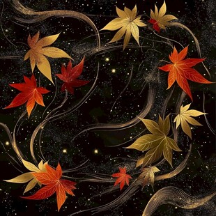 秋夜枫叶梦幻插画艺术