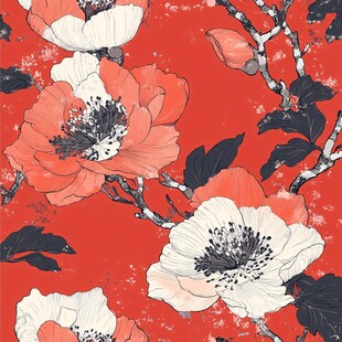 红色花卉图案的精美插画