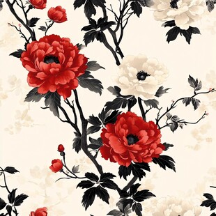 中式牡丹花卉图案背景图