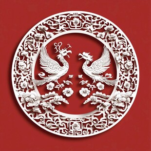 双凤呈祥中式雕花装饰图