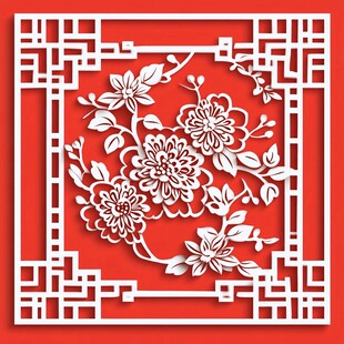 中式剪纸风花卉边框图案
