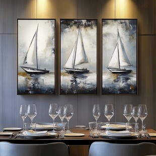 三联帆船挂画装饰餐厅空间