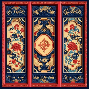 中式古典雕花屏风装饰画