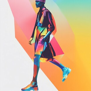 彩色几何风格时尚人物行走
