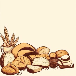 多样面包与麦穗插画