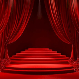 红色舞台阶梯与华丽幕布