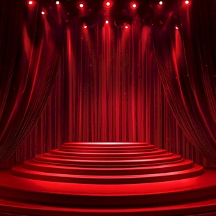红色舞台灯光下的绚丽场景