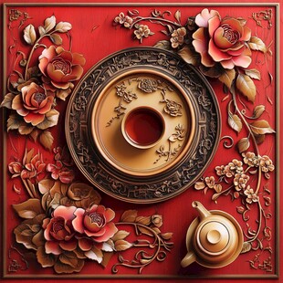 中式雕花茶具图
