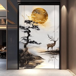 中式玄关画 松鹿映月图