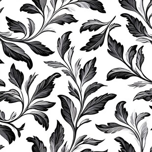 黑白叶纹无缝图案设计