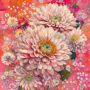 缤纷菊花绽放梦幻花卉图