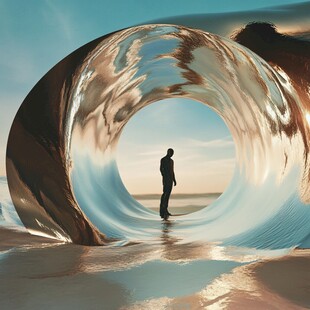 人立于海浪漩涡中的奇幻景象