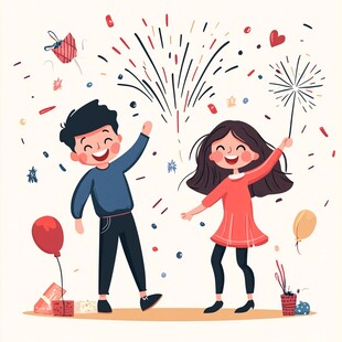 欢乐庆祝的一对儿童