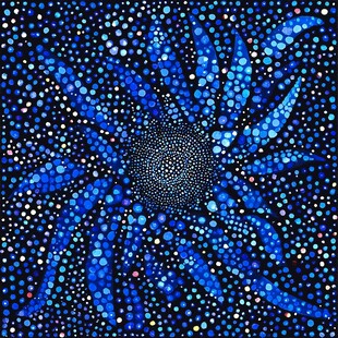 蓝色波点抽象花卉图案