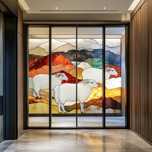 彩色羊景艺术玻璃隔断