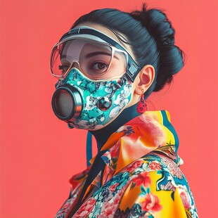 时尚防毒面罩装扮的个性女性
