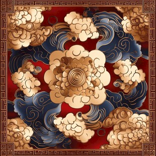 中式古典云纹花卉装饰图案