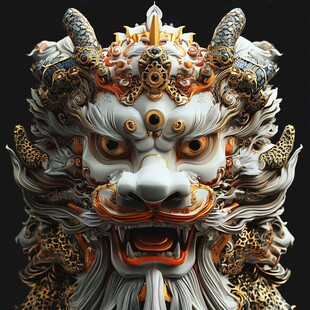 中式神兽龙头雕塑艺术形象