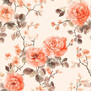 粉色花卉水彩风无缝图案