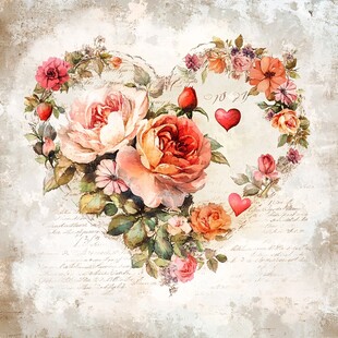 心形花卉浪漫插画图案