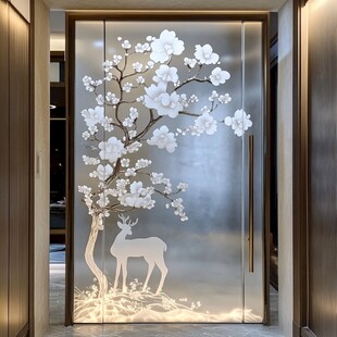 梅花小鹿艺术玻璃玄关