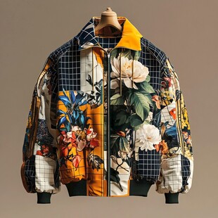 花卉图案拼接时尚夹克