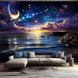 梦幻星空海景客厅装饰画