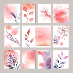 水彩花卉叶子图案集合