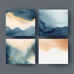 抽象水彩艺术装饰画四幅
