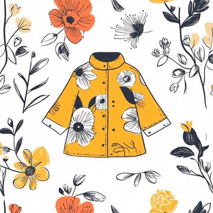 花卉环绕的黄色时尚外套