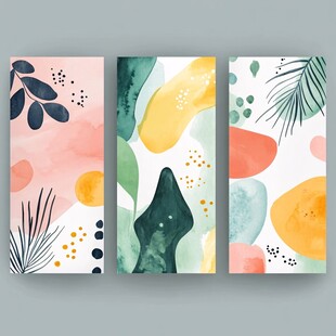 三色清新植物风装饰画